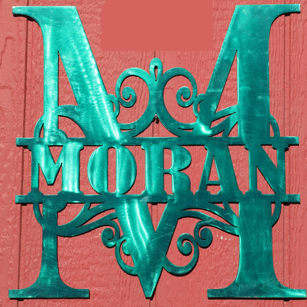 Custom metal "M" Swirl Monogram wall art – Green Candy finish.